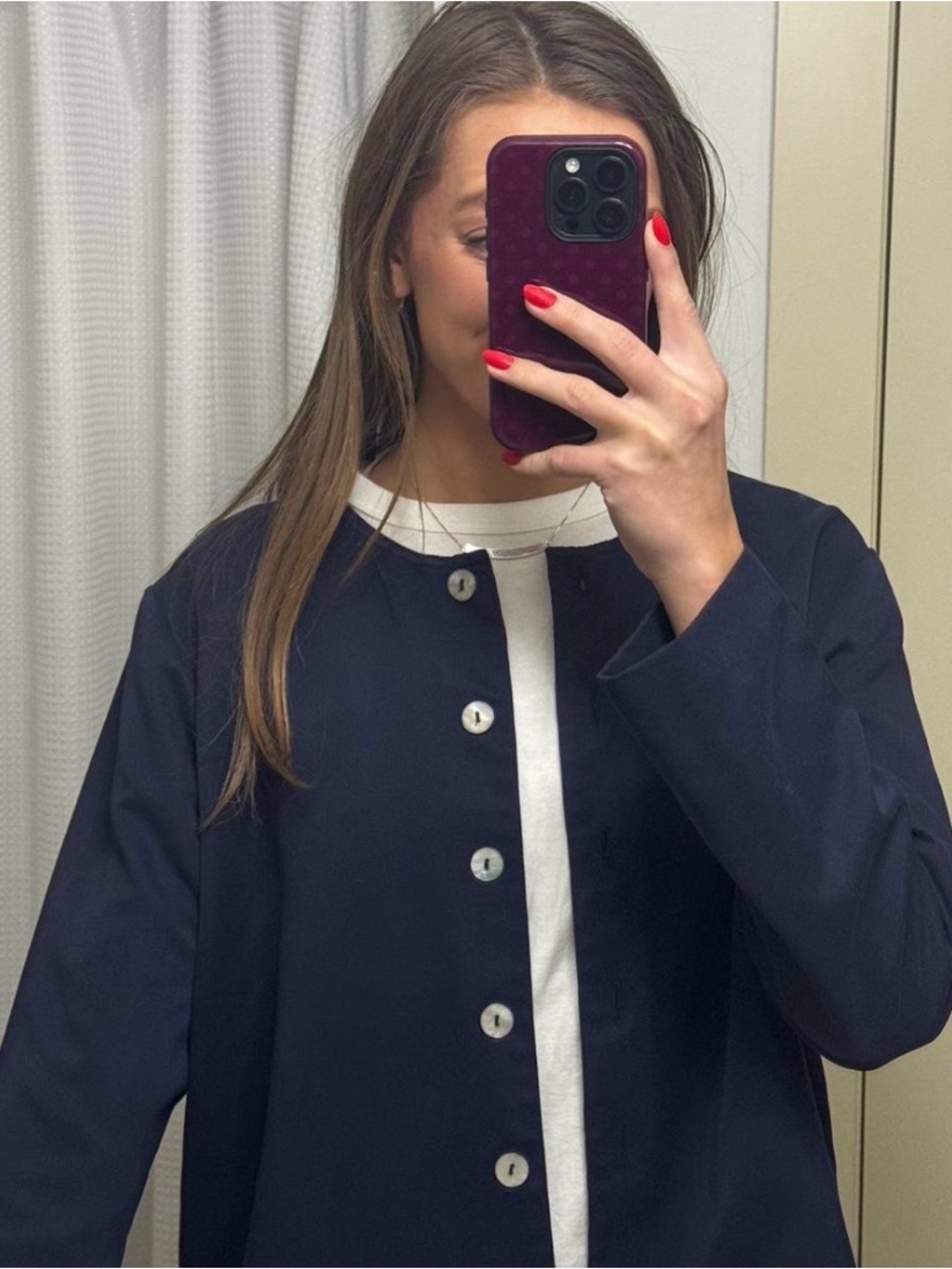 Navy Button-Front Women's Jacket